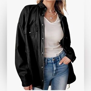 Black Leather Women's Shacket